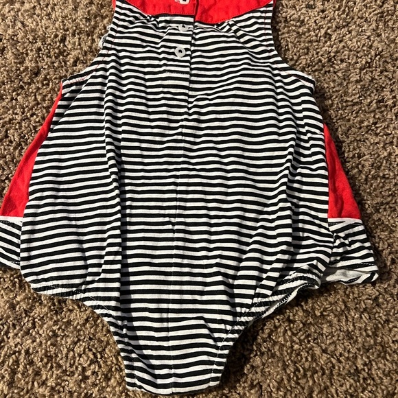 First Impression Set of 2 Dress Rompers Light Blue Striped Watermelon Size 12m - Picture 4 of 10